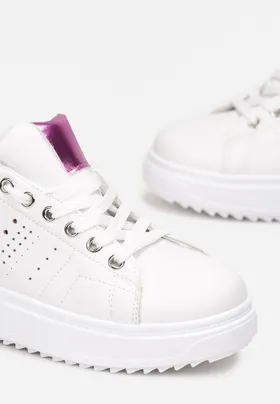 Biało-Fuksjowe Sneakersy z Metalicznymi Wstawkami Zidre