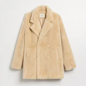 Beżowy płaszcz typu teddy - Kremowy