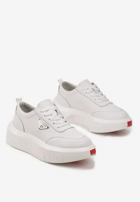 Białe Skórzane Sneakersy na Platformie z Niewielką Wstawką z Boku Renipa