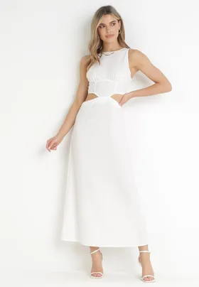 Biała Trapezowa Sukienka Maxi z Wycięciami Amandika