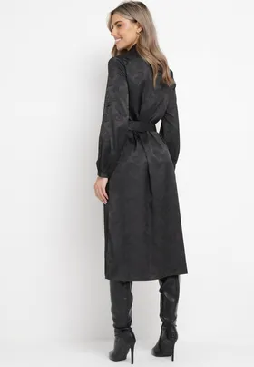 Czarna Koszulowa Sukienka Midi z Materiałowym Paskiem Gloriese