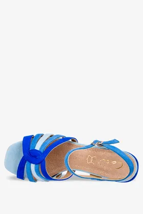 Niebieskie sandały na słupku ze skórzaną wkładką casu er22x16-bl