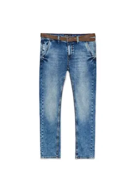 Niebieskie jeansy chino slim z paskiem
