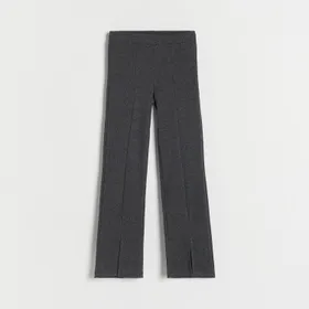 Prążkowane spodnie z rozcięciami - Czarny