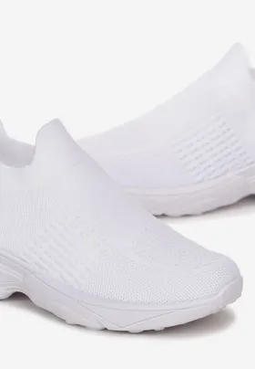 Białe Sneakersy na Grubej Podeszwie z Elastyczną Cholewką Tyla