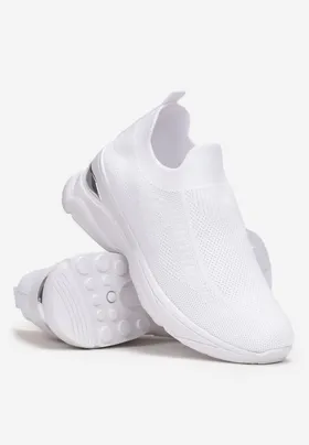 Białe Wsuwane Sneakersy ze Skarpetkową Cholewką na Ozdobnej Podeszwie Wylla