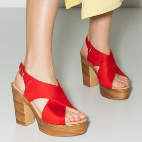 Czerwone damskie sandały na wysokim słupku Inga - Obuwie - Czerwony