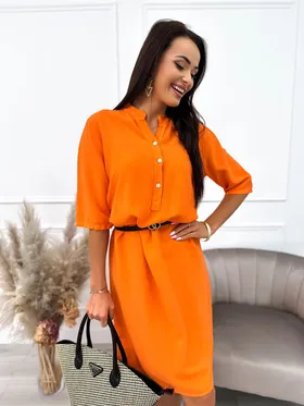 Pomarańczowa Sukienka z Guzikami