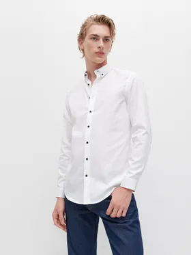 Koszula slim fit z łatami na łokciach - Biały
