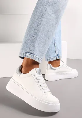 Biało-Srebrne Sneakersy na Modnej Platformie Broida