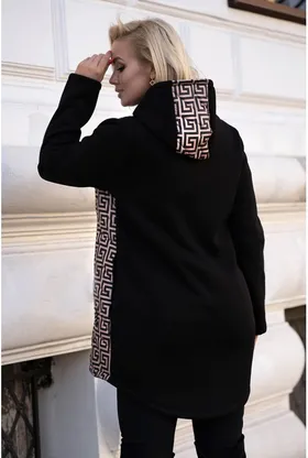 Czarna bluzo-kurtka z łączonych materiałów w karmelowy wzór - KATY