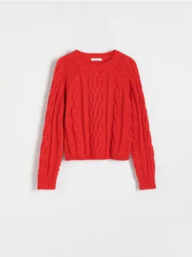 Sweter o regularnym fasonie, wykonany z gładkiej dzianiny z domieszką wełny. - czerwony