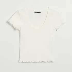 Dopasowana koszulka z krótkim rękawem biała - Biały