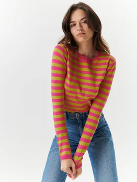 Sweter w paski - Różowy