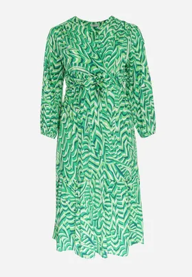 Zielona Kopertowa Sukienka Maxi z Wiązanym Paskiem Aprlia