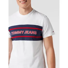 Tommy Jeans T-shirt z bawełny ekologicznej z paskami z logo