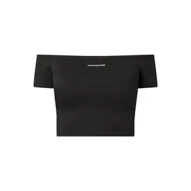 Calvin Klein Jeans Bluzka z odkrytymi ramionami i nadrukiem z logo