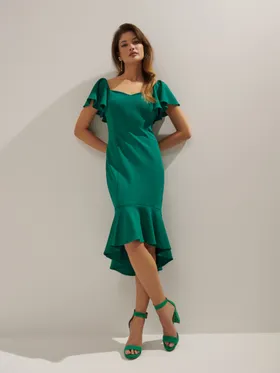 Zielona sukienka midi z falbanami - Zielony