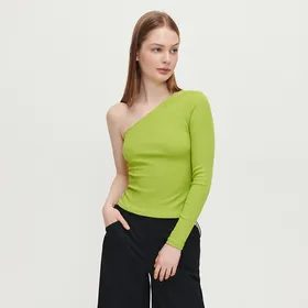Asymetryczna bluzka w prążki zielona - Khaki