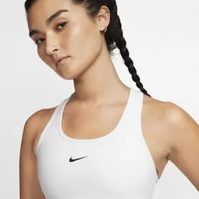 Damski stanik sportowy z jednoczęściową wkładką zapewniający średnie wsparcie Nike Swoosh - Biel