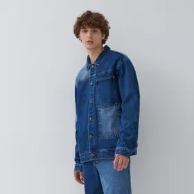 Kurtka jeansowa patchwork - Niebieski