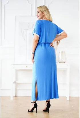 Niebieska długa sukienka ze srebrnymi taśmami - CLEMENTINE