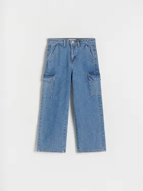 Jeansy o kroju wide leg, wykonane z bawełnianej tkaniny. - niebieski