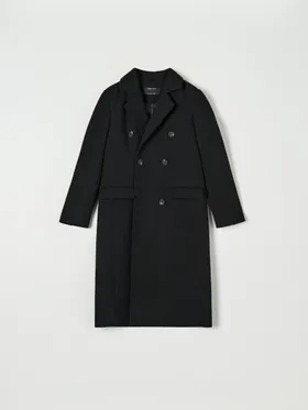 Elegancki płaszcz o klasycznym kroju uszyty z szybkoschnącego materiału. - czarny