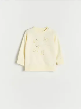 Bluza o luźnym kroju, wykonana z dzianiny z bawełną. - żółty