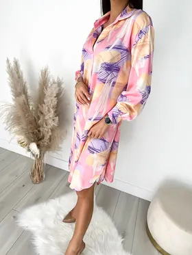 Fioletowo-Różowo-Beżowa Sukienka Oversize
