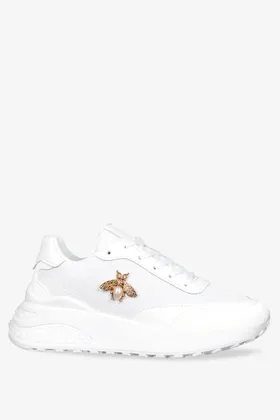 Białe sneakersy na platformie buty sportowe sznurowane z owadem casu la231
