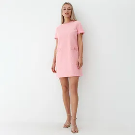 Tweedowa sukienka - Różowy