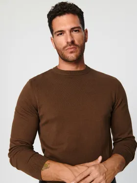 Bawełniany sweter o regularnym kroju. - beżowy