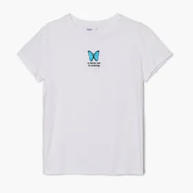 T-shirt oversize w motyle - Biały