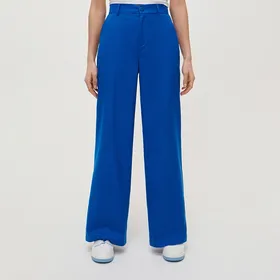 Kobaltowe spodnie wide leg z wysokim stanem - Niebieski
