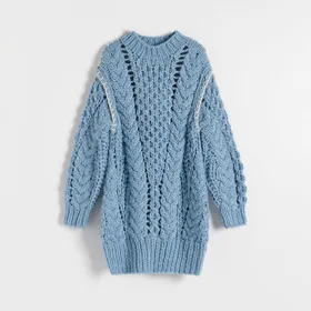 Sweter handmade z wełną - Niebieski