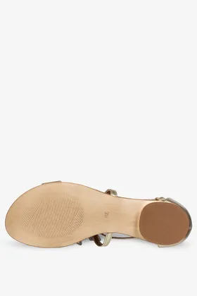 Złote sandały skórzane damskie błyszczące płaskie t-bar produkt polski casu 3120