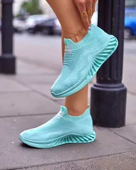 Miętowe tkaninowe sportowe buty damskie Rozane- Obuwie - Miętowy || Niebieski