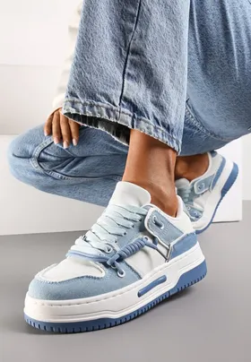 Niebieskie Buty Sportowe Sneakersy na Platformie z Ozdobnymi Sznurówkami Aqara