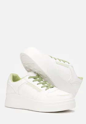 Biało-Zielone Sznurowane Sneakersy na Grubej Podeszwie Cesohenn