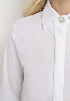 Biała Gładka Koszula Zapinana na Guziki Nothasai