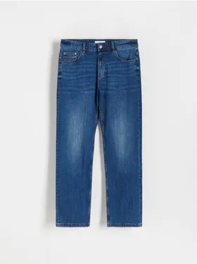 Spodnie jeansowe o regularnym kroju, wykonane z denimu. - niebieski