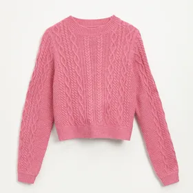 Krótki sweter o regularnym kroju różowy - Różowy