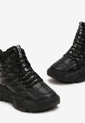 Czarne Sznurowane Sneakersy za Kostkę z Ociepleniem Levettes