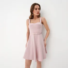 Pudrowa sukienka mini - Różowy