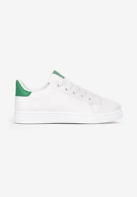 Biało-Zielone Sneakersy Przed Kostkę na Płaskiej Podeszwie Berata