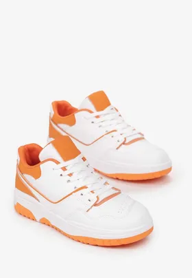 Pomarańczowe Sneakersy na Płaskiej Podeszwie z Bieżnikiem Figedla