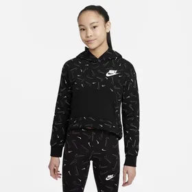 Dzianinowa bluza z kapturem i nadrukiem dla dużych dzieci (dziewcząt) Nike Sportswear - Czerń