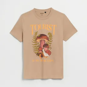 Luźna koszulka z nadrukiem beżowa - Beżowy