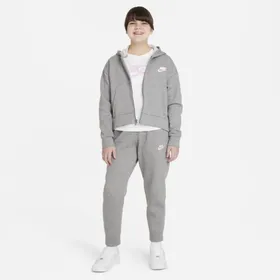 Bluza z kapturem i zamkiem na całej długości dla dużych dzieci (dziewcząt) Nike Sportswear Club Fleece (o wydłużonym rozmiarze) - Szary